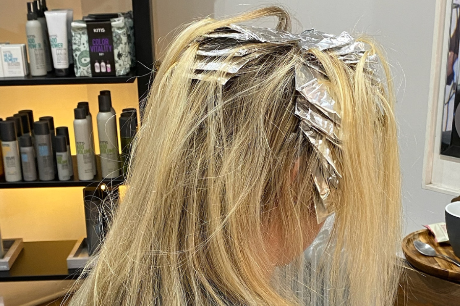 T-Zone highlights and lowlights at Time Hair & Beauty, Caterham, focusing on the crown and fringe areas for a brightened, sun-kissed look.